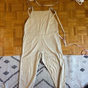 Baserange tan 100% wild silk jumpsuit romper with pockets and adjustable
